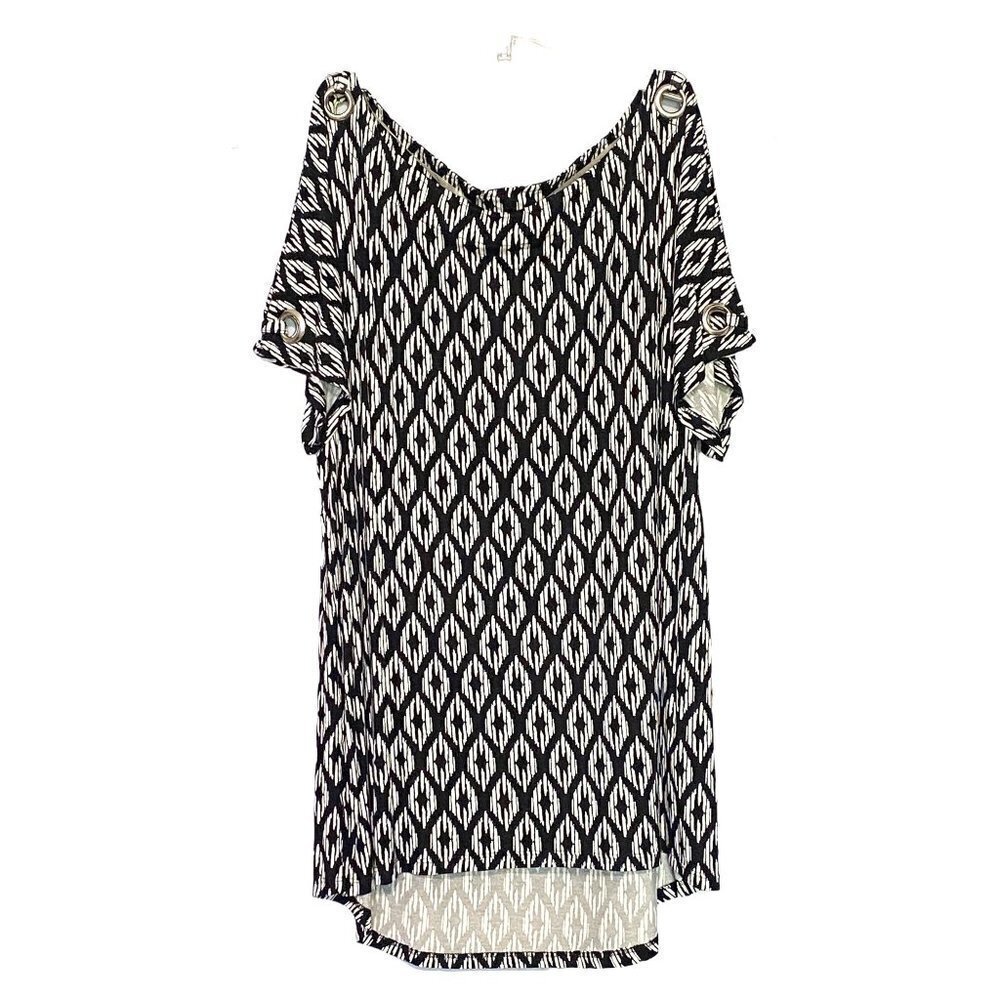 New Cable & Gauge Cold Shoulder Black & White Jersey Knit‎ Top Women's Medium